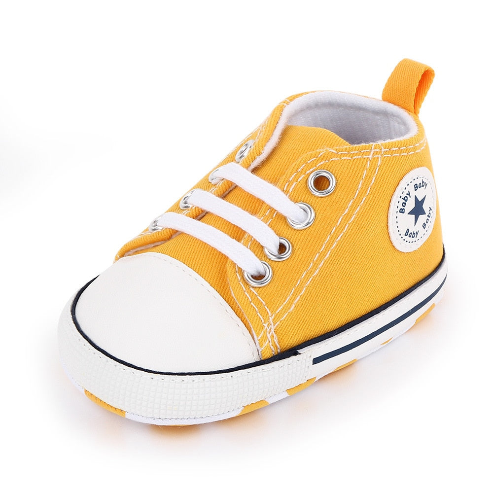 Baby Shoes Boy Girl Star Solid Sneaker Cotton Soft Anti-Slip Sole Newborn Infant First Walkers Toddler Casual Canvas Crib Shoes