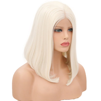 New Ladies 60# Front Lace Bobo Short Curly Lanting Pure White Hair Tail Slightly Curly Wig Headgear