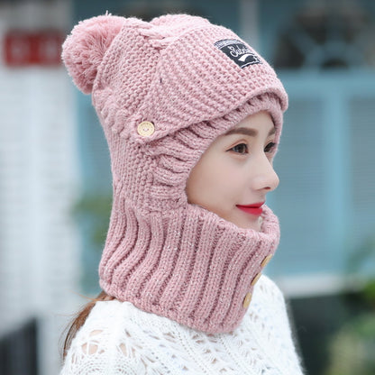 Knitted Ear Protection Hat New Wool Plush Hat Windproof Warm Hat Mask Neck Scarf Integrated Hat