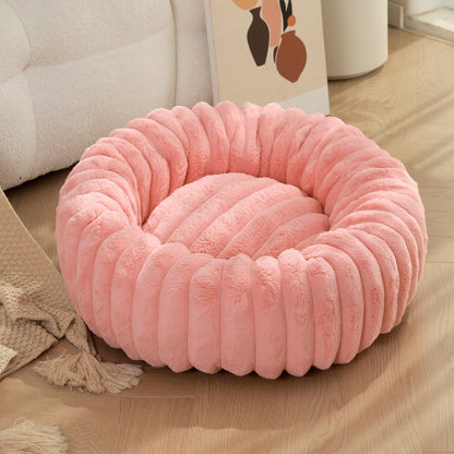 Pet bed high weight straight striped rabbit plush pet mat long hair round cat bed winter warm dog bed dog bed