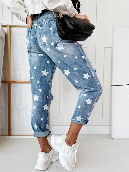 Slim Fit Distressed Star Print Jeans HW5SULTK68