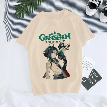 Genshin Impact T Shirt Kawaii Hu Tao Graphic Tees Xiao Kaedehara Kazuha T-shirt Hip Hop Tops Harajuku Tshirt Women 90s Female