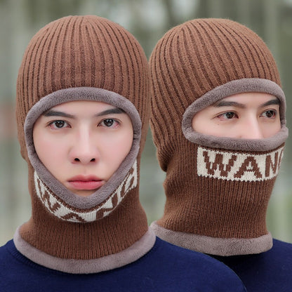 Men's Hat Winter Thickening Warm Woolen Cap Cycling Face Protection Against Cold Cotton Knitted Cap mask & bonnet