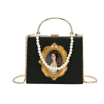 Fashion Box Evening Bag Diamond Clutch Bag Beauty Girl Pearl Luxury Handbag Banquet Party Metal HandlePurse Women's Shoulder Bag