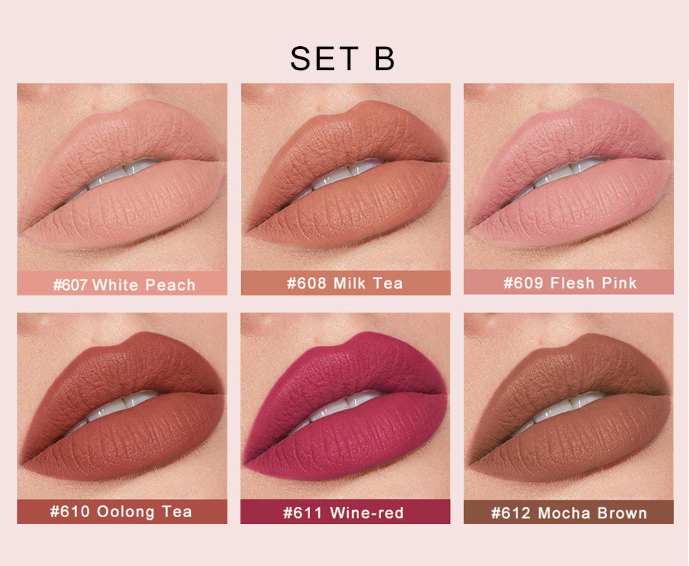 HANDAIYAN Makeup Crystal Square Tube Lipstick Small Ice Cube Matte Matte Lipstick Set 6 Pack