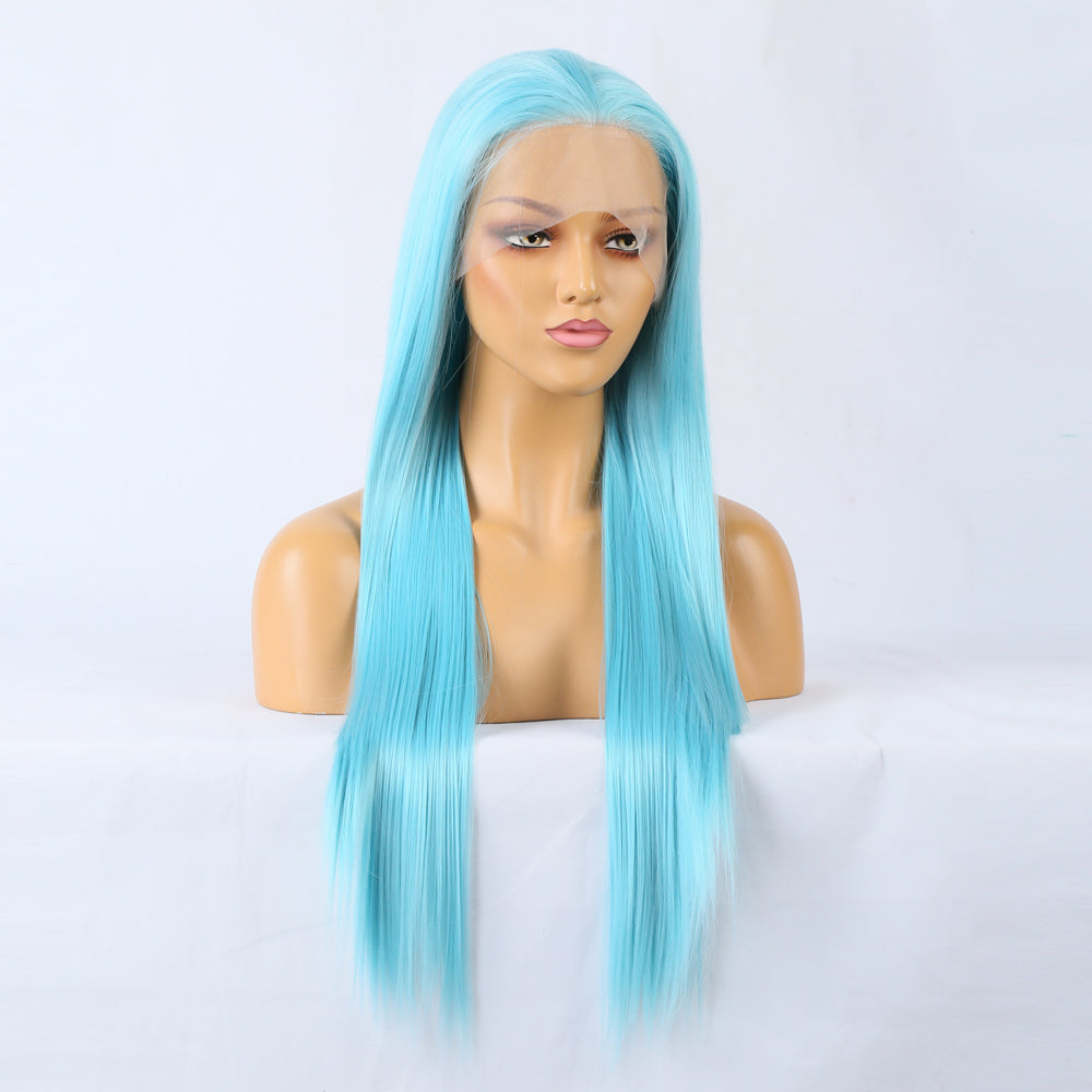 Blue Wig Front Lace Big Lace Ladies Chemical Fiber Wig Headgear Lace Wigs Long Straight Hair