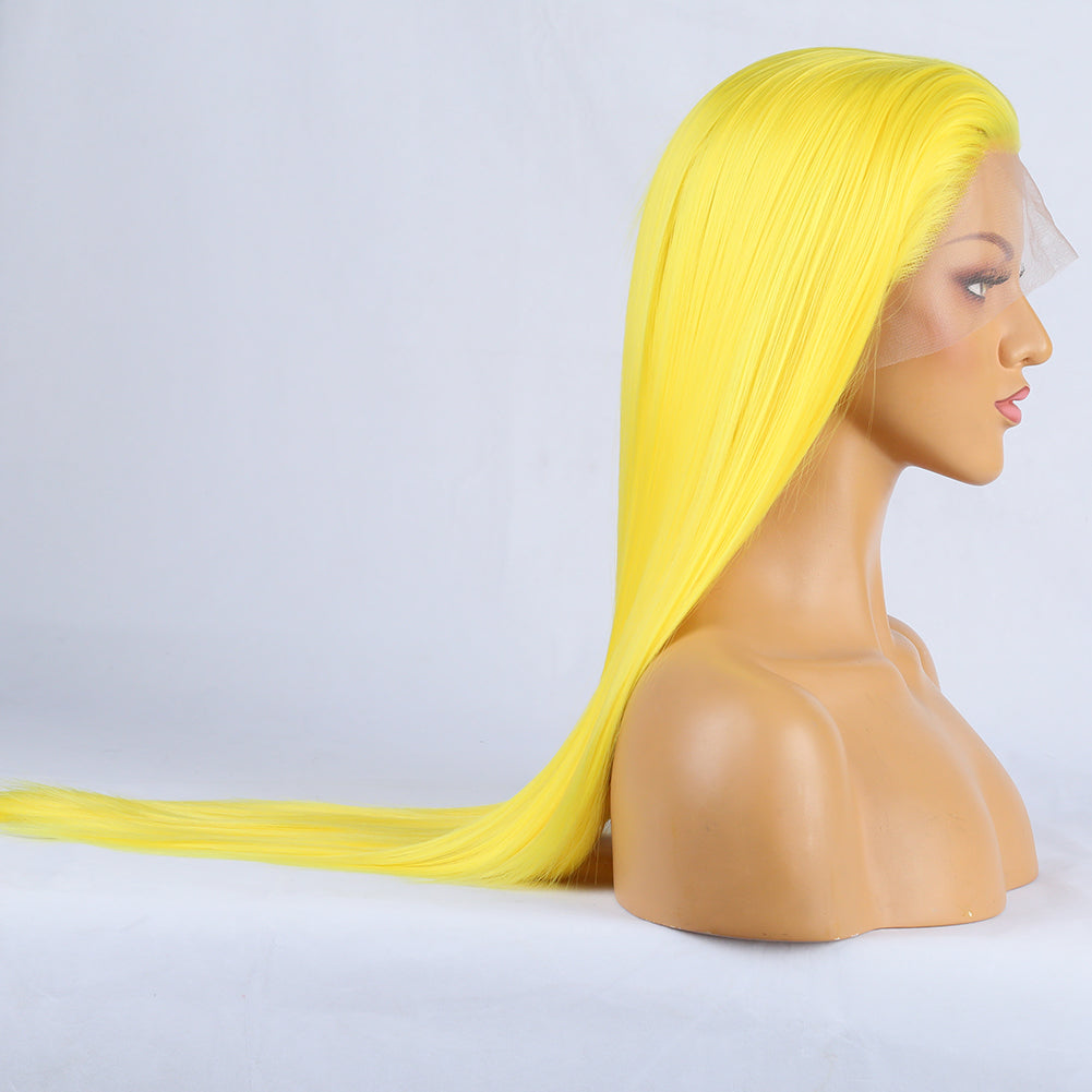 Hand Groove 13*2.5 Chemical Fiber Front Lace Yellow Long Bangs Wig Headgear Natural Hairline