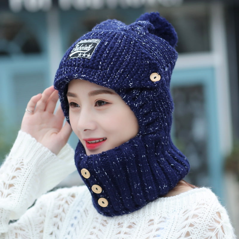 Knitted Ear Protection Hat New Wool Plush Hat Windproof Warm Hat Mask Neck Scarf Integrated Hat