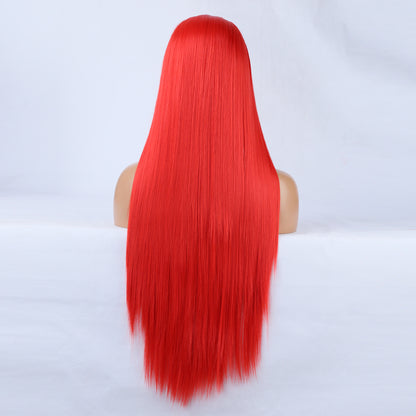 Ladies Red Wig Front Lace Large Lace Ladies Chemical Fiber Wig Headgear Lace wigs Long Straight Hair 2024