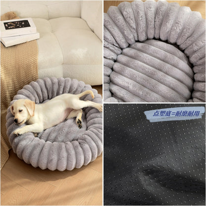 Pet bed high weight straight striped rabbit plush pet mat long hair round cat bed winter warm dog bed dog bed