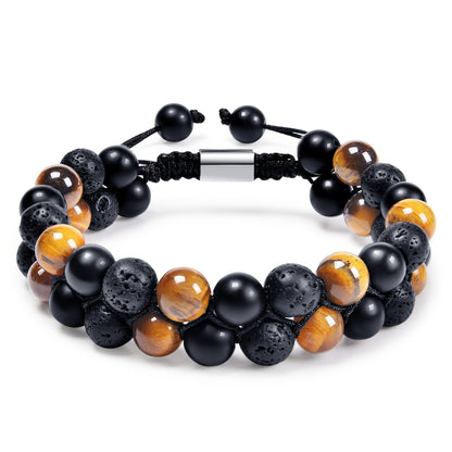 Natural Tiger Eye Agate Bracelet Men's Woven Adjustable Black Magnet Yoga Beaded Bracelet kode