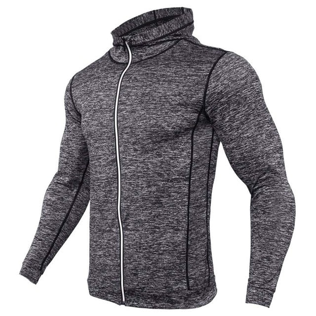 New Rashgard Hooded Sport Shirt Men Long Sleeve Zipper Running T Shirt Men Hoody Compression Shirt Gym Tshirt Fitness Top