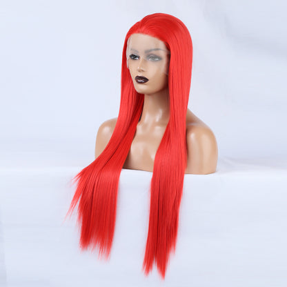 Ladies Red Wig Front Lace Large Lace Ladies Chemical Fiber Wig Headgear Lace wigs Long Straight Hair 2024