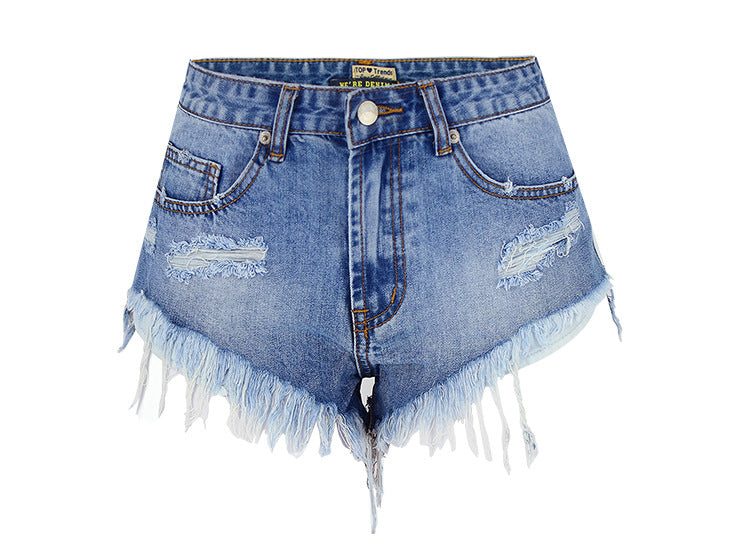 Women's High-Waisted Thin Washed And Polished White Denim Shorts