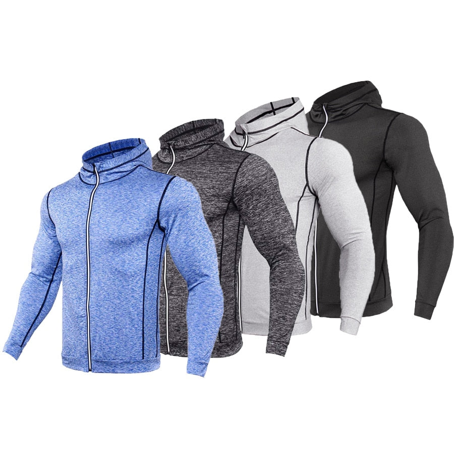 New Rashgard Hooded Sport Shirt Men Long Sleeve Zipper Running T Shirt Men Hoody Compression Shirt Gym Tshirt Fitness Top