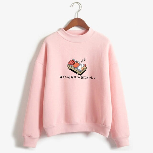 Women Hoodies Autumn Winter Sweatshirts Cartoon Kawaii Sushi Japanese Print Fleece Loose Moletom Feminino Harajuku Pullover