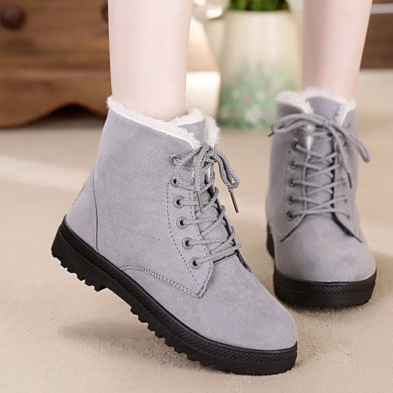 Snow boots 2019 warm fur plush Insole women winter boots square heels flock ankle boots women shoes lace-up winter shoes woman