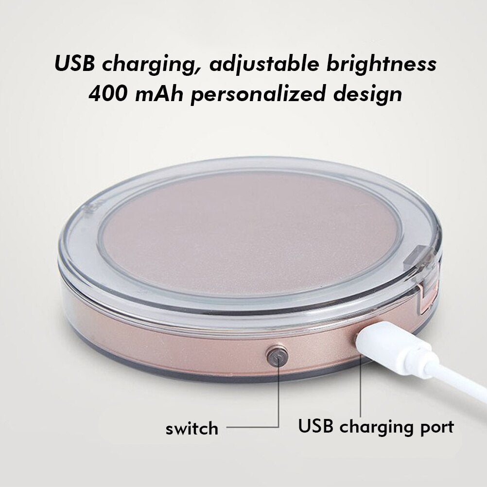 LED Lighted Vanity Travel Makeup Mirror Foldable Compact USB Charging Cosmetic Makeup Mirror Light Beauty Tools