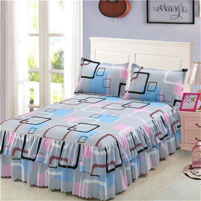 Classic Double Layer Skirt Bedding Set Flower Printing Bed Shirts Bed Linen 3pcs/set Pastoral Bed Sheet Home textile Pillowcase