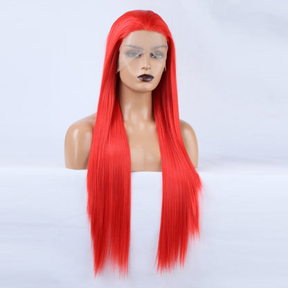 Ladies Red Wig Front Lace Large Lace Ladies Chemical Fiber Wig Headgear Lace wigs Long Straight Hair 2024