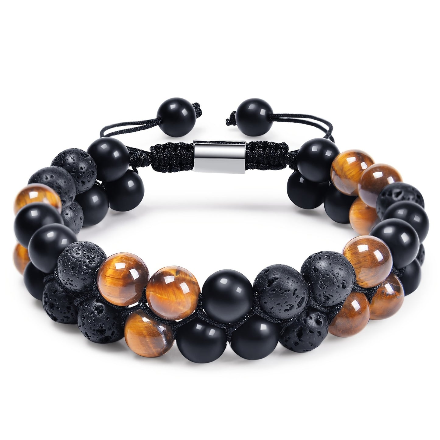 Natural Tiger Eye Agate Bracelet Men's Woven Adjustable Black Magnet Yoga Beaded Bracelet kode