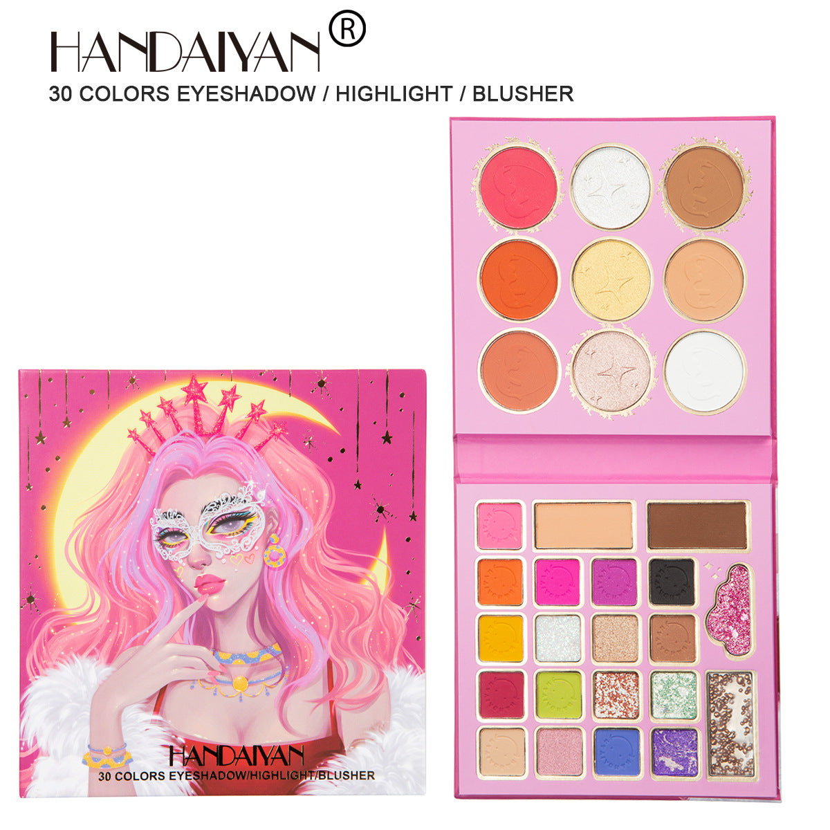 HANDAIYAN 30 Colors Mask Queen Eyeshadow Palette Eyeshadow + Blush + Contouring Highlight Makeup