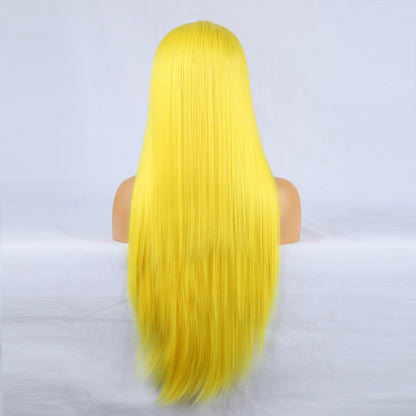 Hand Groove 13*2.5 Chemical Fiber Front Lace Yellow Long Bangs Wig Headgear Natural Hairline