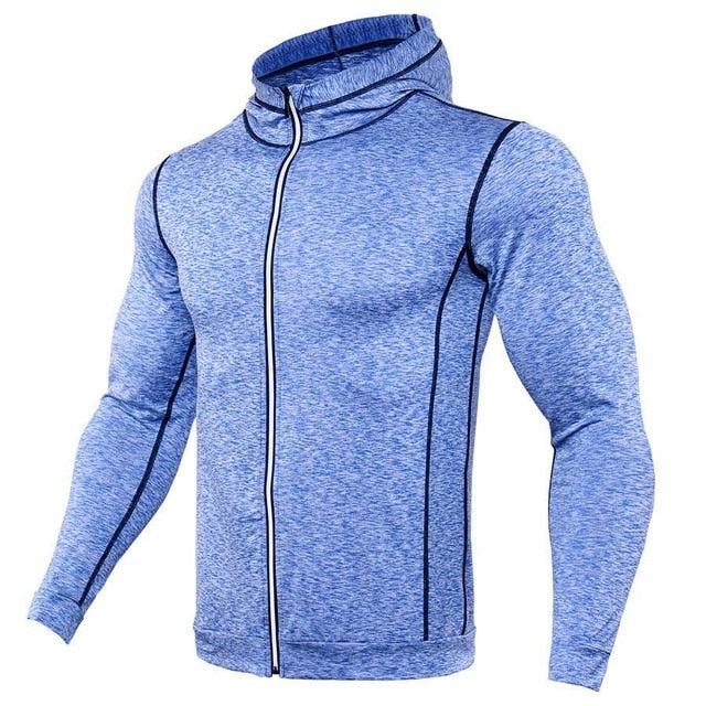 New Rashgard Hooded Sport Shirt Men Long Sleeve Zipper Running T Shirt Men Hoody Compression Shirt Gym Tshirt Fitness Top