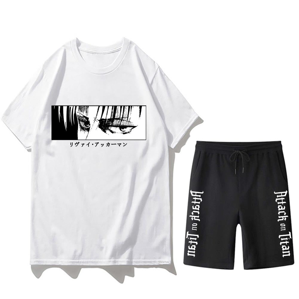 Anime Attack on Titan Wings of Liberty printed cotton short-sleeved casual shorts five-quarter pants suit