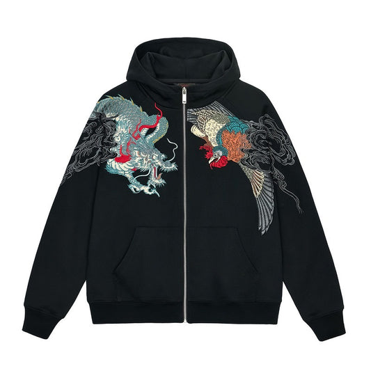 Heavy embroidery dragon and phoenix dancing boys cardigan sweatshirt jacket pure cotton national trend casual personality