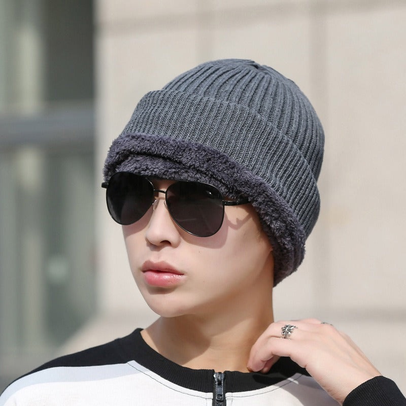 Men's Hat Winter Thickening Warm Woolen Cap Cycling Face Protection Against Cold Cotton Knitted Cap mask & bonnet