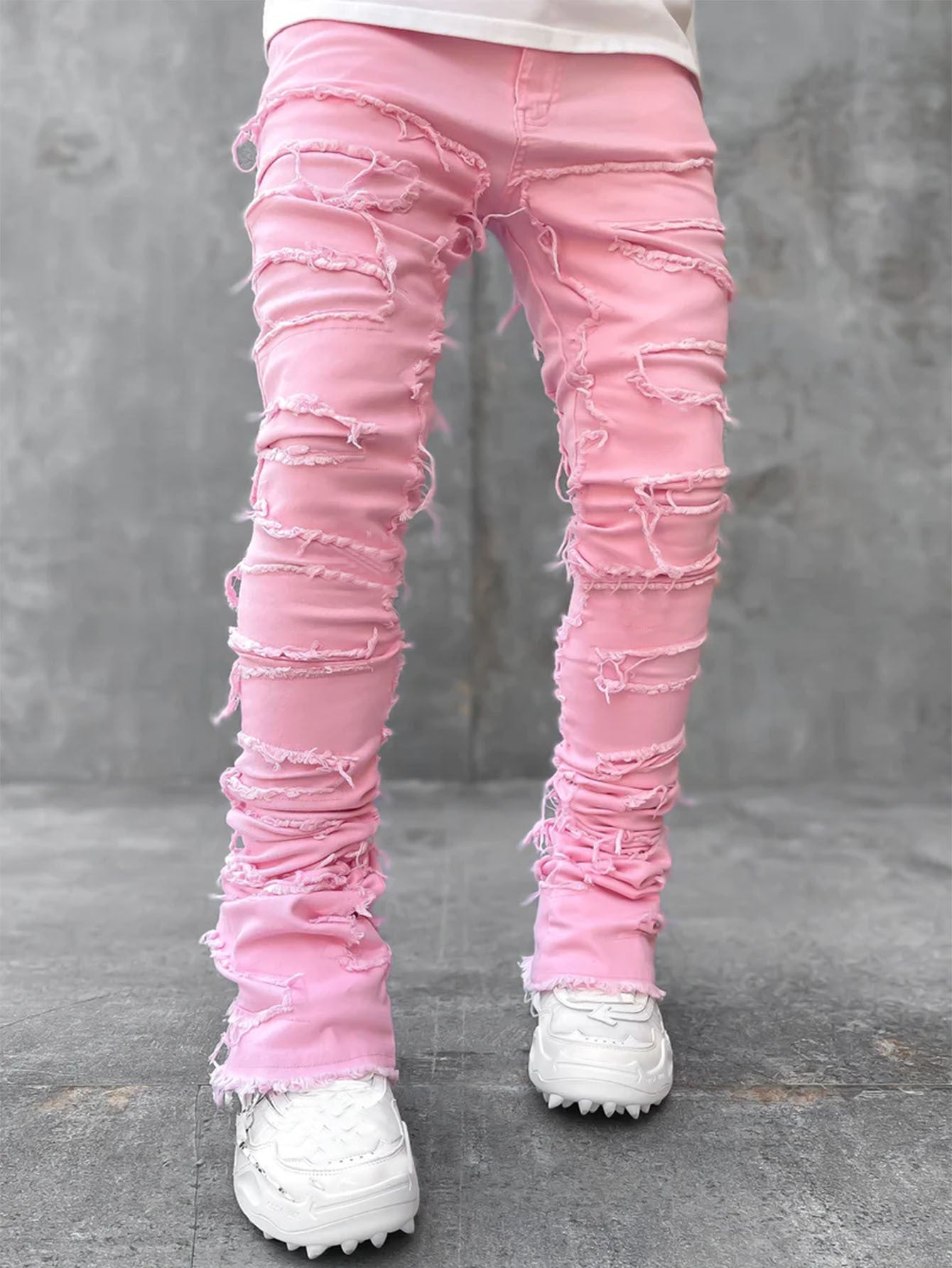 Fashion Stretch Patch Denim Straight-leg Pants