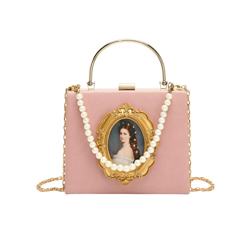 Fashion Box Evening Bag Diamond Clutch Bag Beauty Girl Pearl Luxury Handbag Banquet Party Metal HandlePurse Women's Shoulder Bag