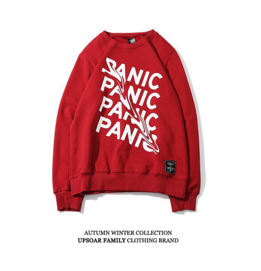 Men Plain Sweatshirts Streetwear Panic Letter Print Hip Hop Pullover Sweatshirt