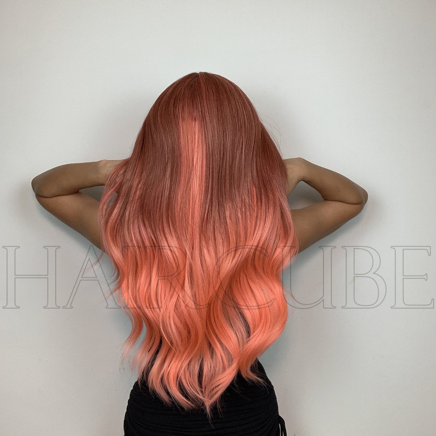 Long Curly Hair 24inch Women's Wig Set In The Middle Part Orange Pink