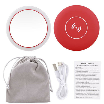 Portable LED Lighted Mini Circular Makeup Mirror Compact Travel Sensing Lighting Cosmetic Mirror Wireless USB Charging