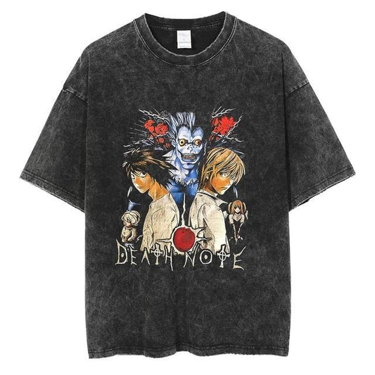 Washed retro men's short-sleeved t-shirt summer anime peripheral printed loose t-shirt for men