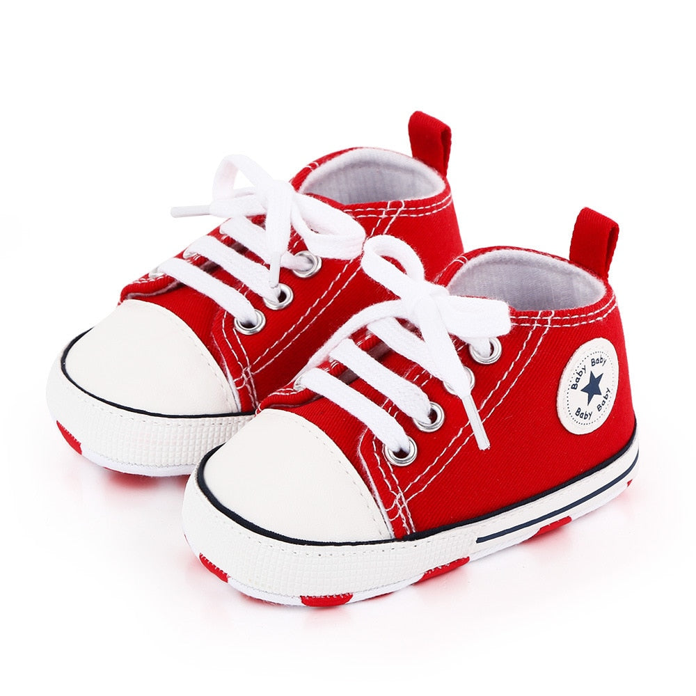 Baby Shoes Boy Girl Star Solid Sneaker Cotton Soft Anti-Slip Sole Newborn Infant First Walkers Toddler Casual Canvas Crib Shoes