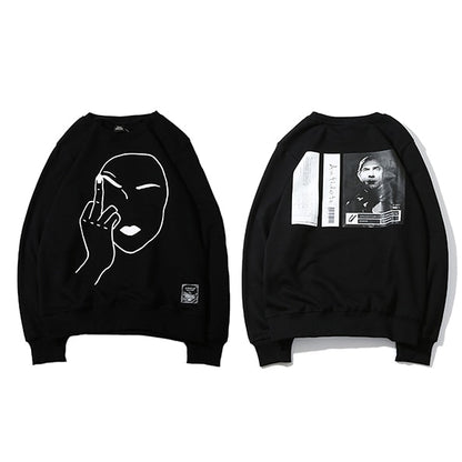 Sweatshirt Streetwear Print Middle Finger Men Hip Hop Pullover Sweatshirts Hoodie