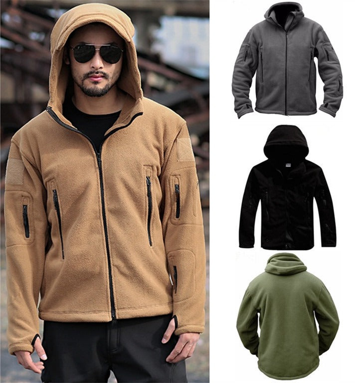 Men's Outdoor Warm Bladder Fleece Jacket Fleece Fleece Cold Proof Vest Hood Solid Color Hoodie