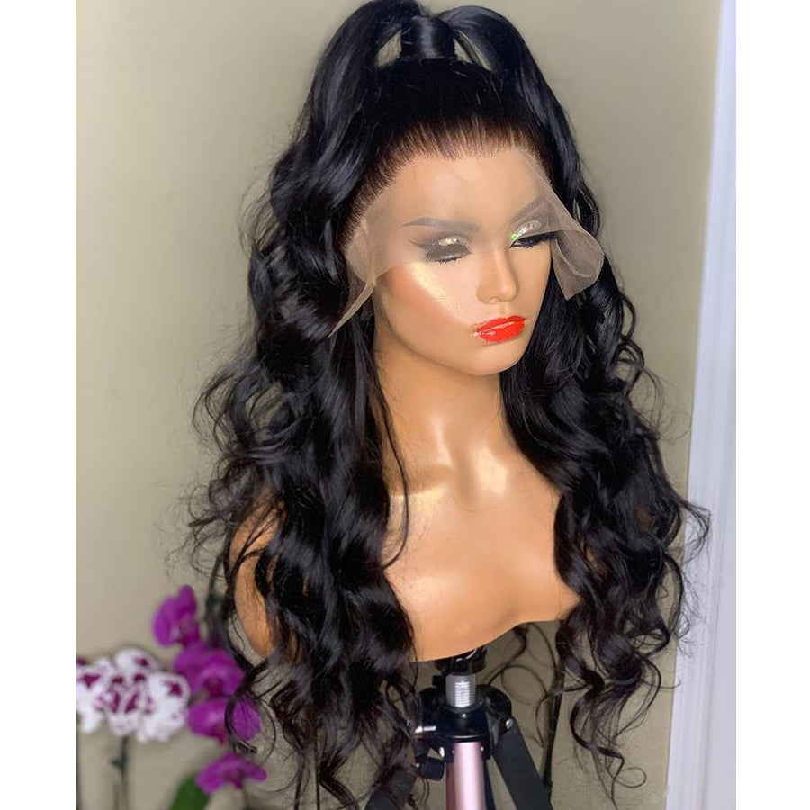 Wig Natural Transition Wig Black Big Wave Chemical Fiber Front Lace Long Curly Hair High Temperature Silk Headgear 2024