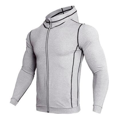 New Rashgard Hooded Sport Shirt Men Long Sleeve Zipper Running T Shirt Men Hoody Compression Shirt Gym Tshirt Fitness Top