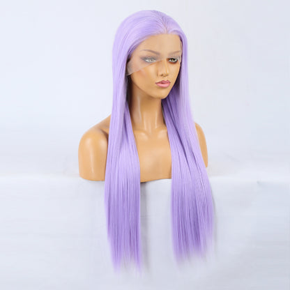 Wig Natural Transition Wig Light Purple Chemical Fiber Front Lace Long Straight Hair Matte High Temperature Silk Headgear 2024