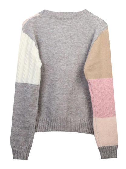 Design Knitting Sweaters For Women Round Neck Long Sleeve Patchwork Print Loose Sweater Female Fashion