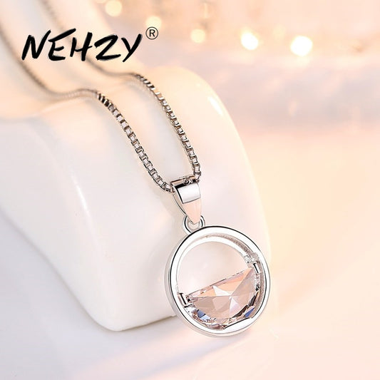 NEHZY 925 sterling silver women's fashion new jewelry high quality crystal zircon round retro simple pendant necklace long 45CM