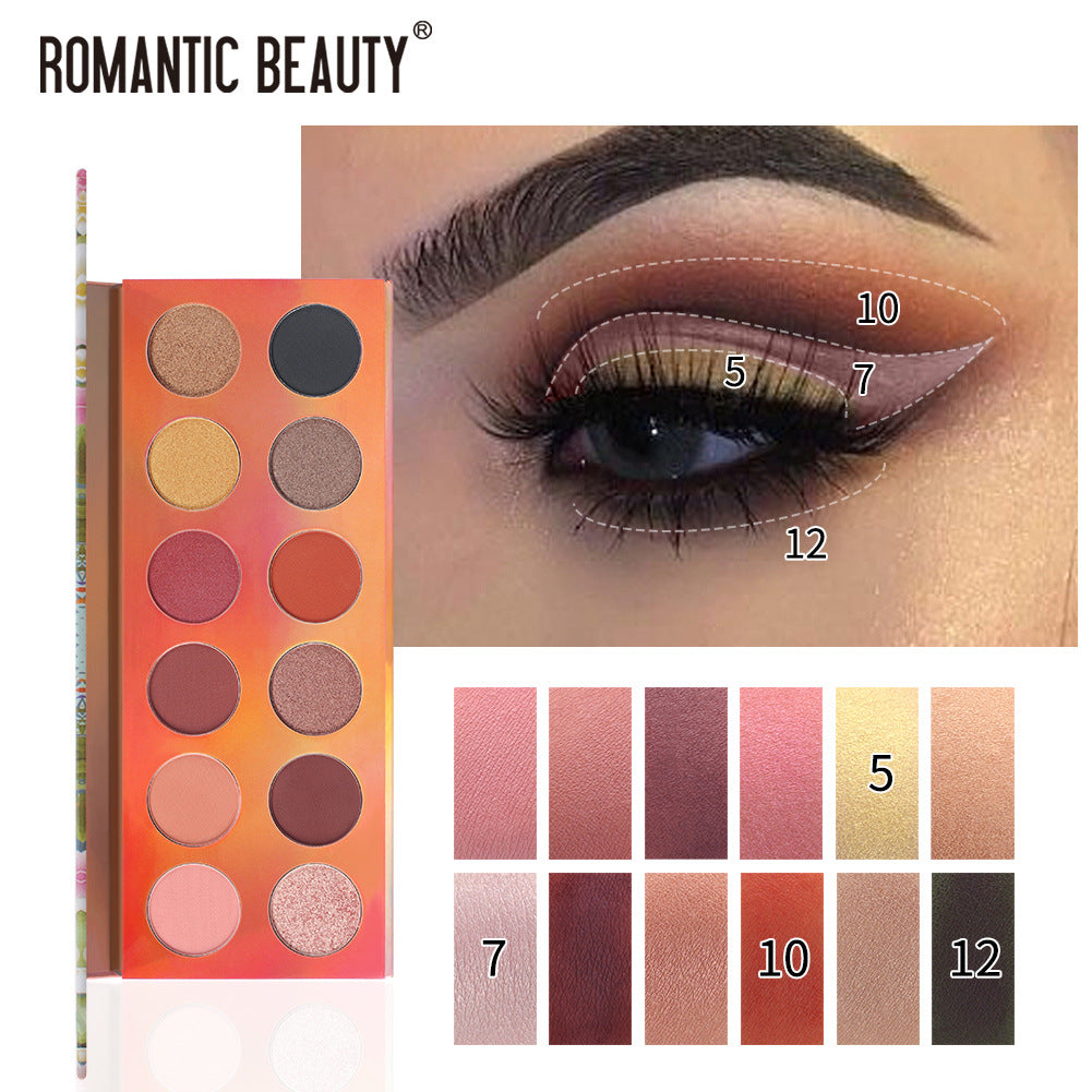 Romantic Beauty 12 Color Dazzle Eye Shadow Plate Pearlescent Matte Finish Eye Shadow Makeup