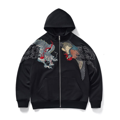 Heavy embroidery dragon and phoenix dancing boys cardigan sweatshirt jacket pure cotton national trend casual personality