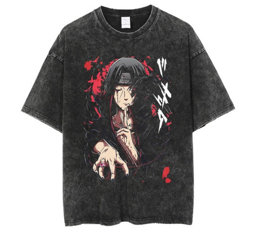 Summer men's American retro washed distressed cotton T-shirt men's One Piece cartoon anime loose short sleeves