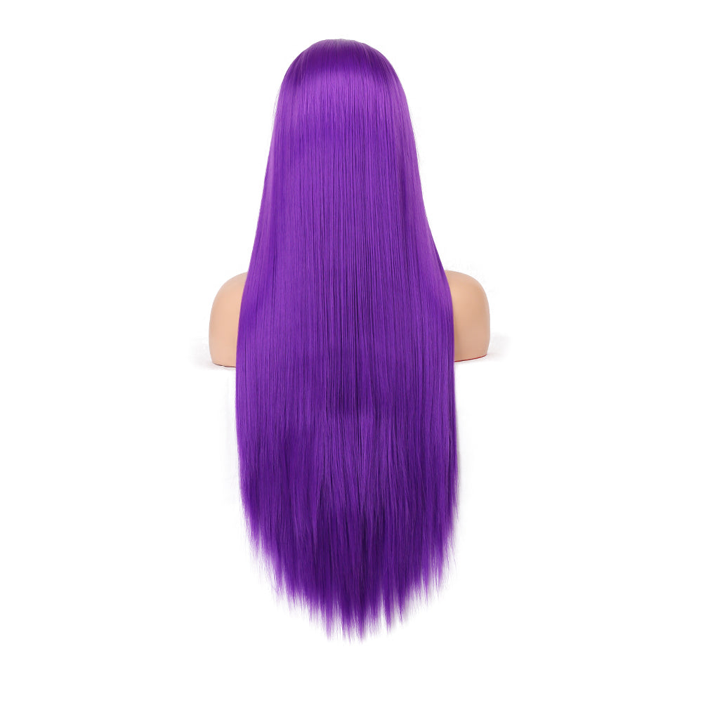 Natural Transition Wig Purple Chemical Fiber Front Lace Long Straight Hair Matte High Temperature Silk Headgear