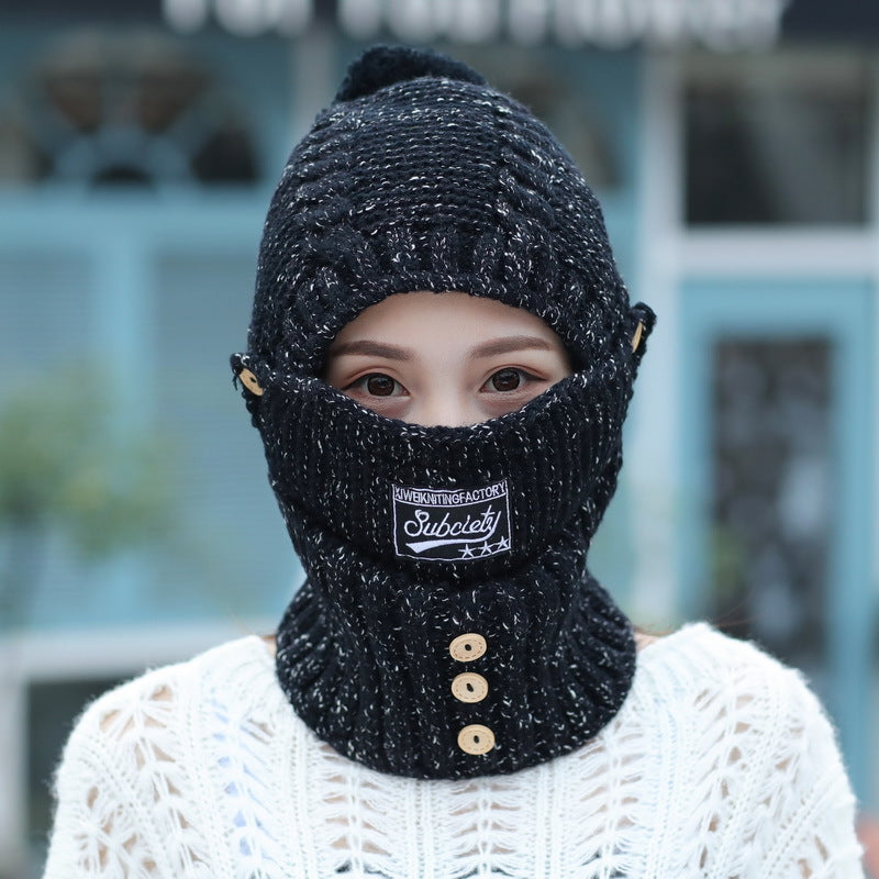 Knitted Ear Protection Hat New Wool Plush Hat Windproof Warm Hat Mask Neck Scarf Integrated Hat